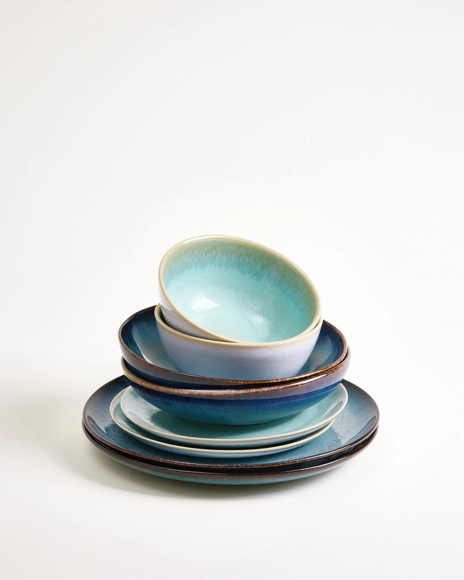 Geschirr-Set Ocean Vibes grünblau mint 8-teilig Geschirrset Für 2 Personen|Mix & Match Sets %
