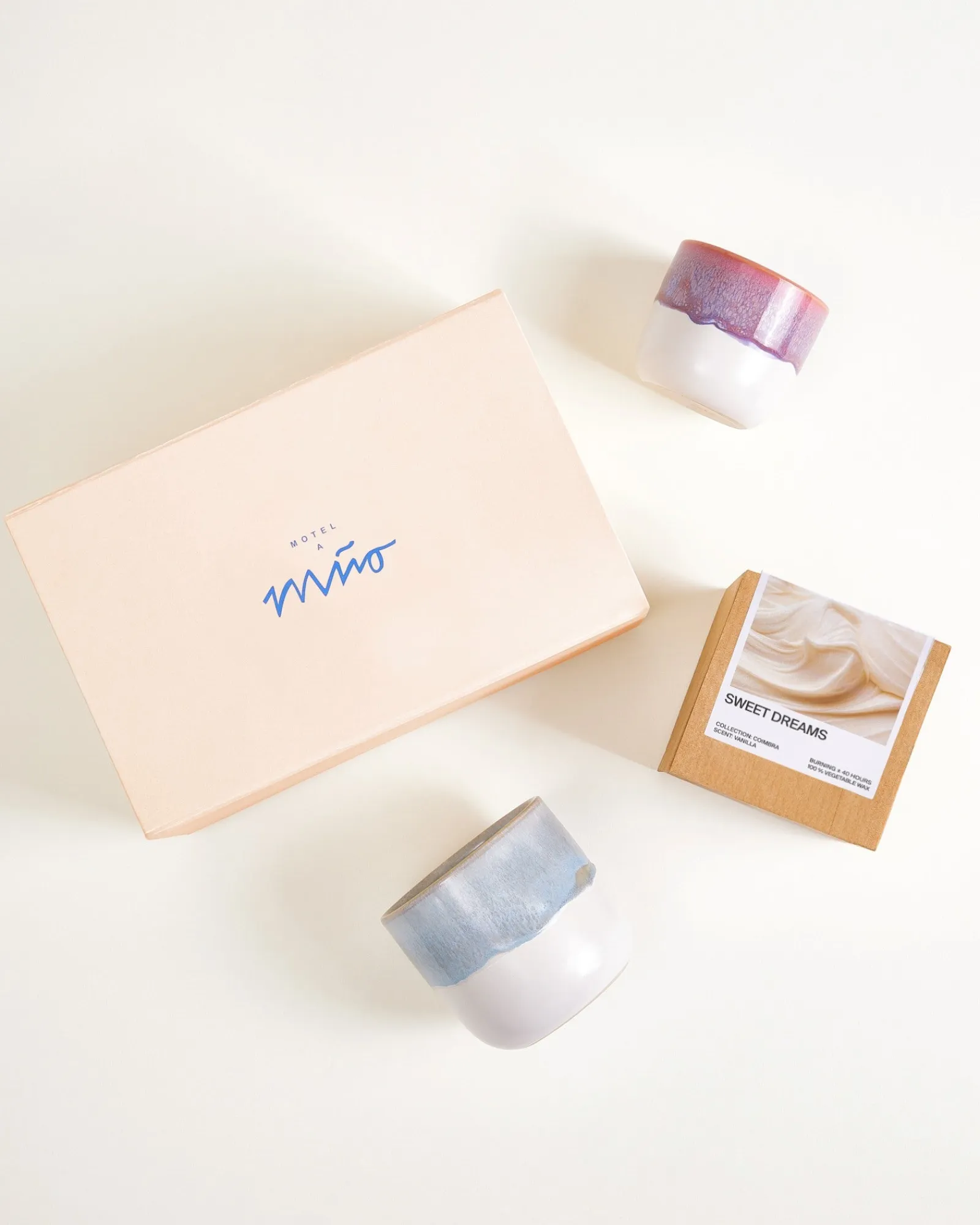 Outlet Gift set Coimbra small cup & scented candle purple gray-blue 3 pieces Duftkerzen