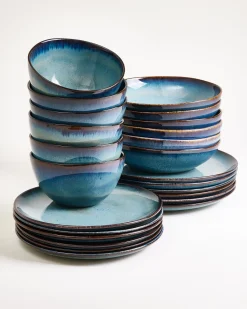 New Madeira Geschirr-Set grünblau 24-teilig Geschirrset Für 6 Personen
