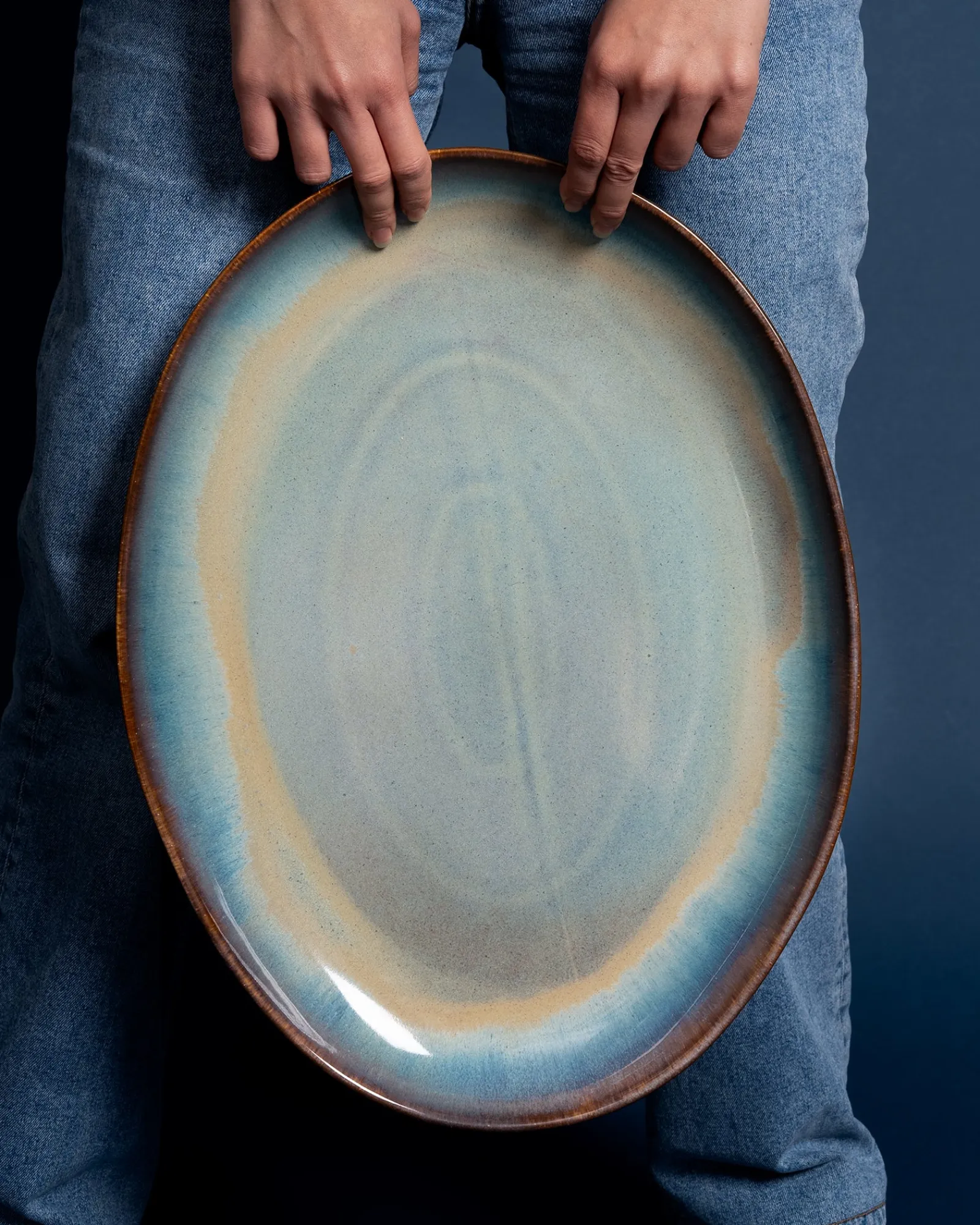 Madeira Servierplatte XL oval grünblau Servierplatten